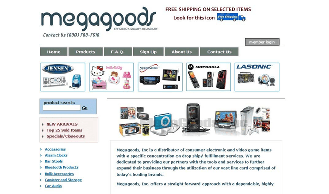 Megagoods-Dropshipping Screenshot of Megagoods website.