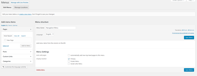 menus settings page wordpress menus settings page wordpress