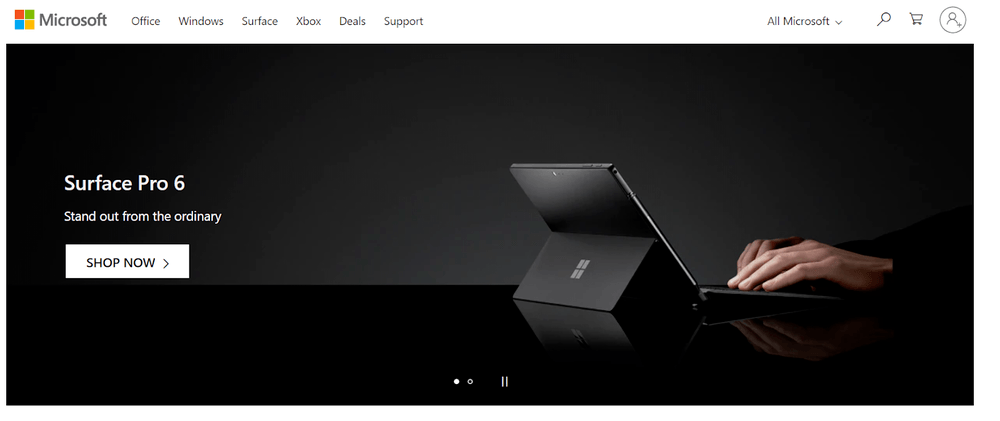 microsoft landing page Microsoft landing page for the Surface Pro 6 with image of a tablet