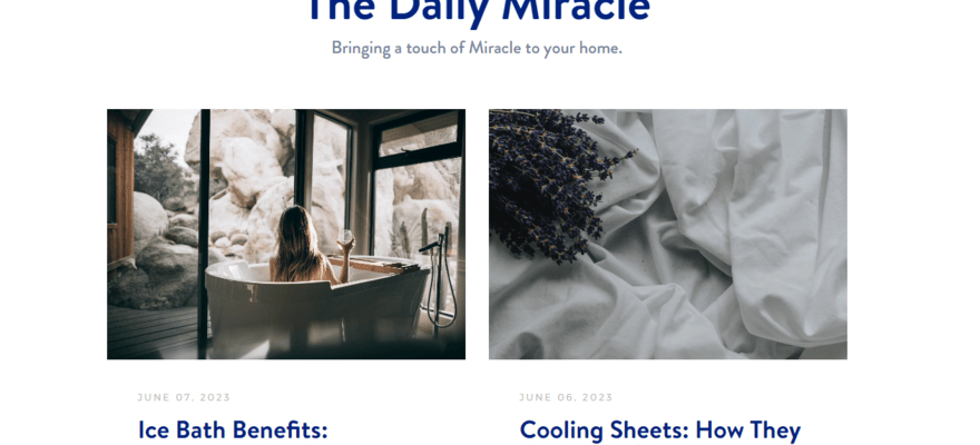 Miracle blog homepage featuring 2 recent posts