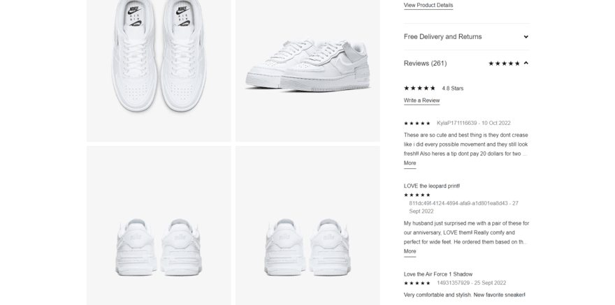 Nike Reviews Product page for Nike trainers, featuring customer reviews