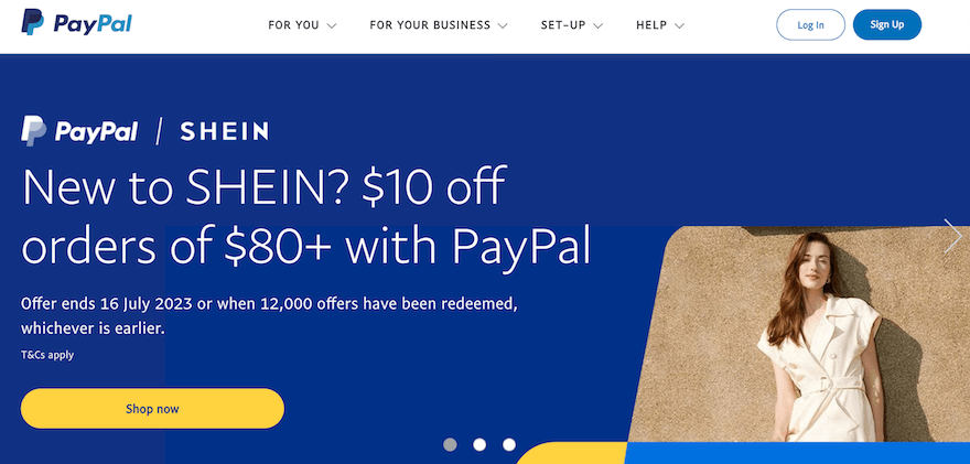 PayPal homepage screenshot PayPal homepage screenshot