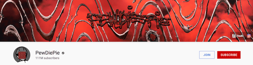 PewDiePie YouTube channel name screenshot YouTube channel header for PewDiePie