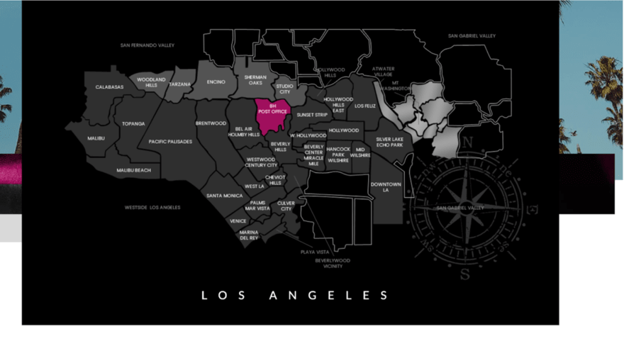 SC2 A graphic map of Los Angeles highlighting various neighborhoods and regions, useful for real estate navigation and location referencing.