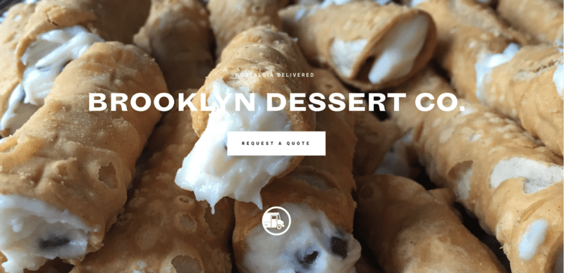 Brooklyn Dessert Co. A stack of cannoli, a traditional Italian dessert made with fried pastry dough tubes filled with whipped cream and chocolate chips.