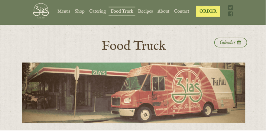 Food truck Food truck parked in front of a restaurant with Zia's on the awning.