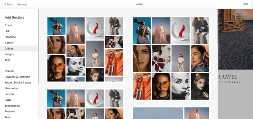 Pixpa gallery elements Gallery layout options in pixpa's website editor