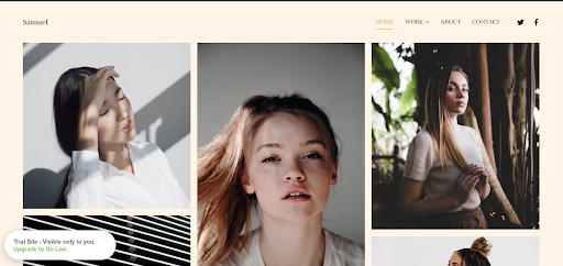 Pixpa theme portrait photos of people on a cream background