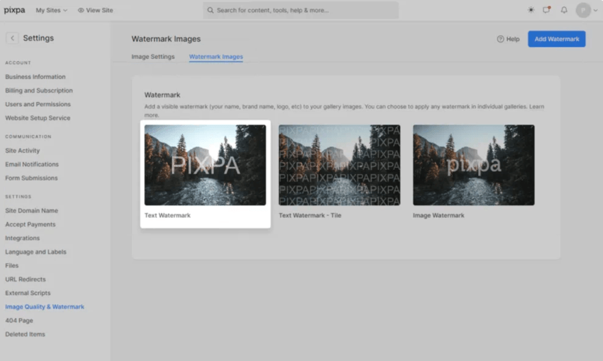 pixpa watermark