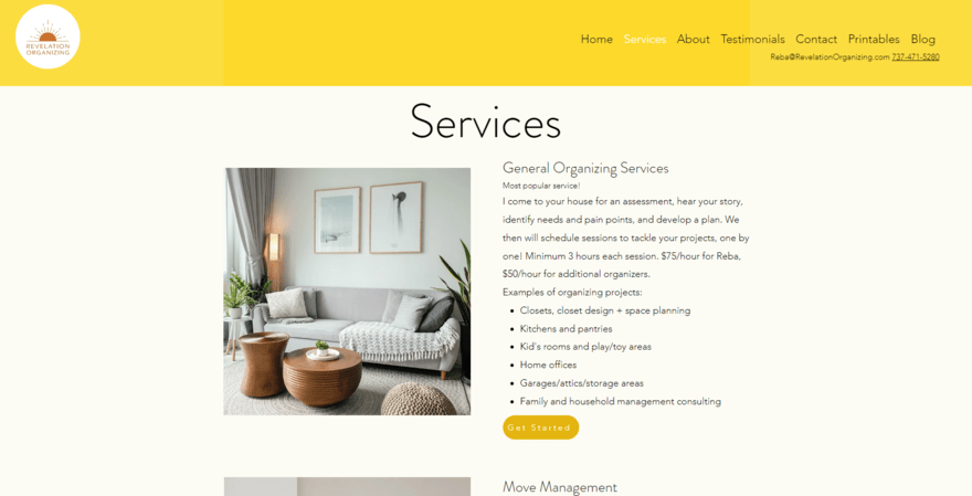 Revelation Organizing services Services page on Revelation Organizing website