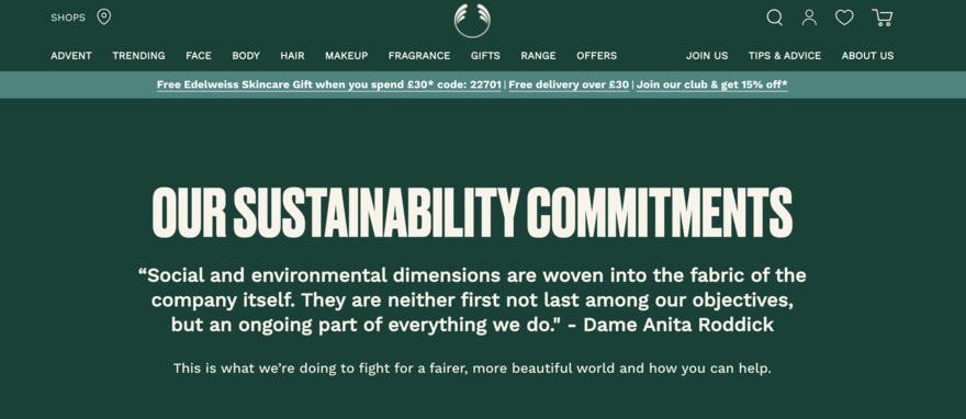 The Body Shop Sustainability commitments made by The Body Shop