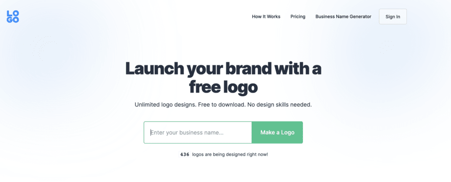 LOGO.com's make a logo page with green button