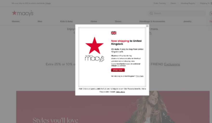 splash page macys Macys shipping pop up