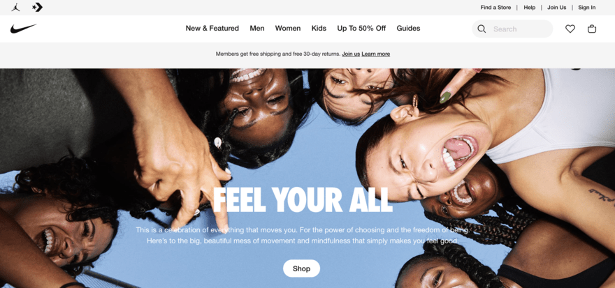 Nike Nike homepage image circle of people looking down into the camera