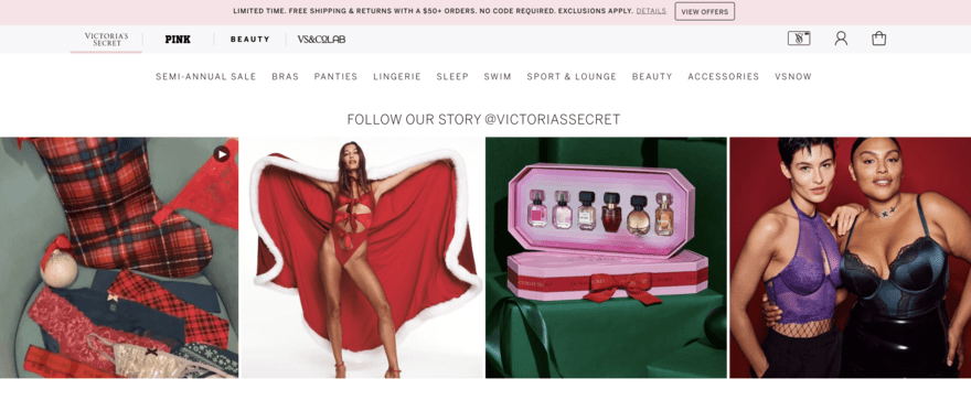 Victoria's Secret social posts embedded on website
