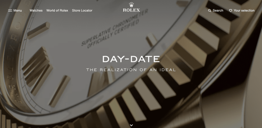 Rolex homepage text over background video