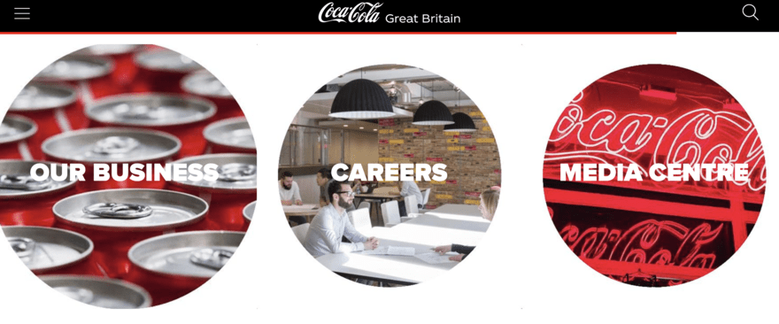 Three Coca-Cola link previews to: Our Business, Careers, and Media Center