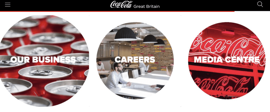 Coca-Cola Three Coca-Cola link previews to: Our Business, Careers, and Media Center