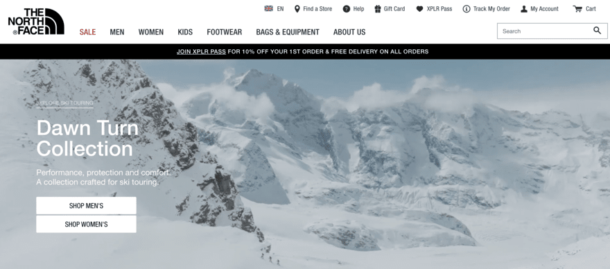 The North Face The North Face homepage background image of snowy mountains
