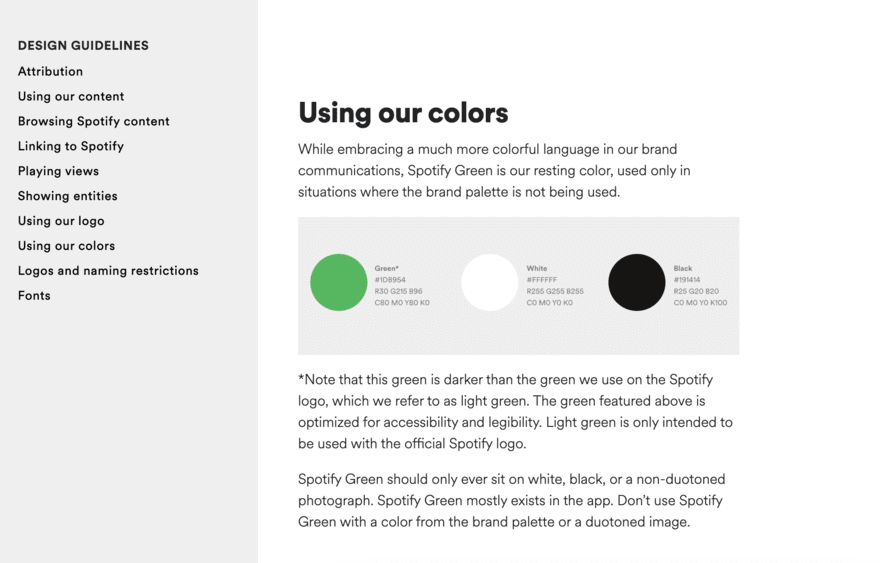 Spotify's color scheme and design guidelines