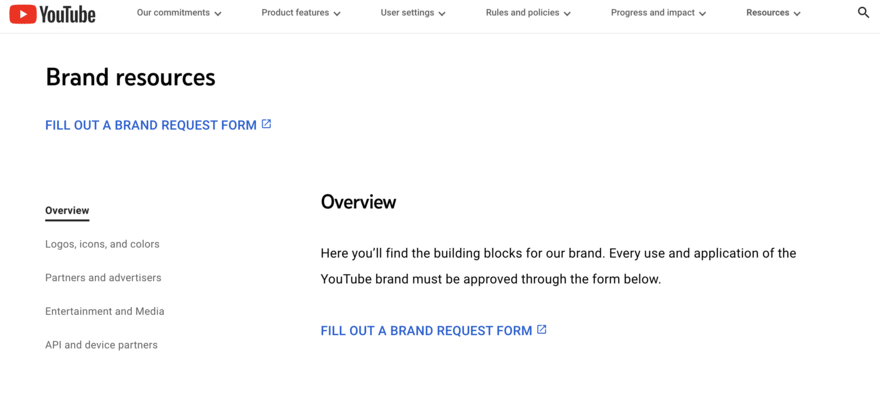 YouTube brand guidelines overview and request form