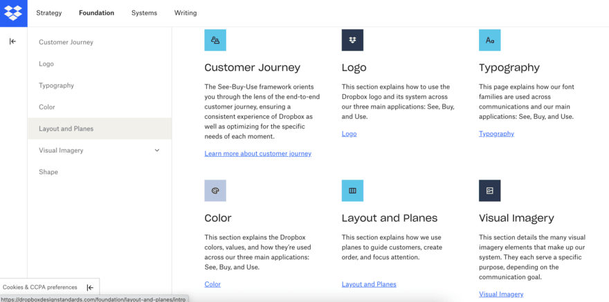 Dropbox Dropbox brand page featuring logo, typography, and color