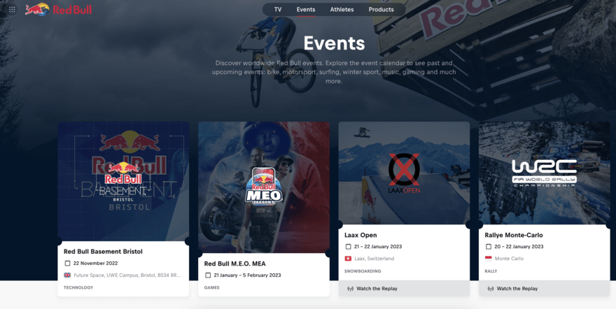 RedBull events page