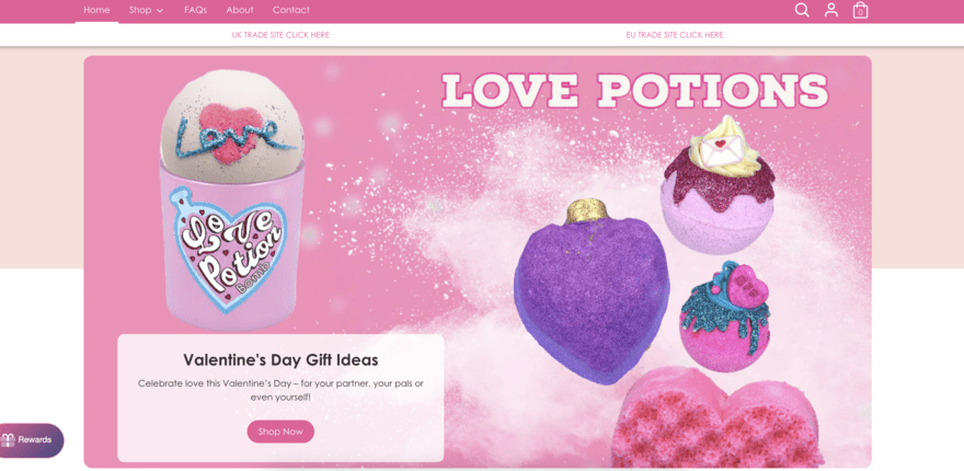 Bomb Cosmetics pink homepage