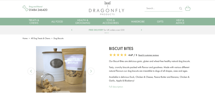Dragonfly Products biscuit bites product page