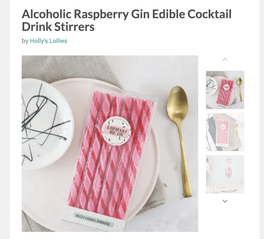 Holly’s Lollies alcoholic raspberry gin edible drink stirrer product gallery