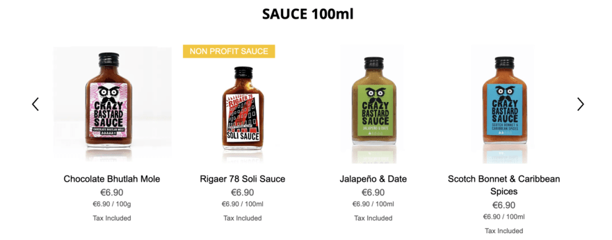Crazy B Sauces product gallery showing four sauce bottles