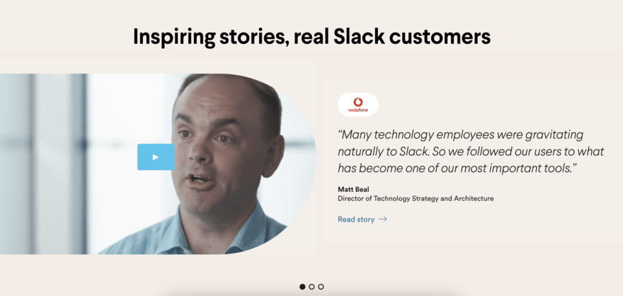 Slack Slack testimonial page with text and video