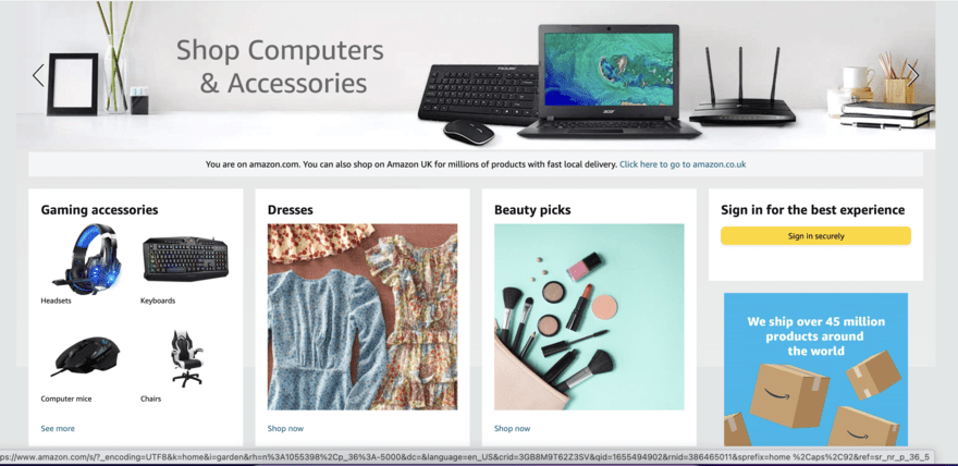 Amazon Amazon homepage featuring products for sale