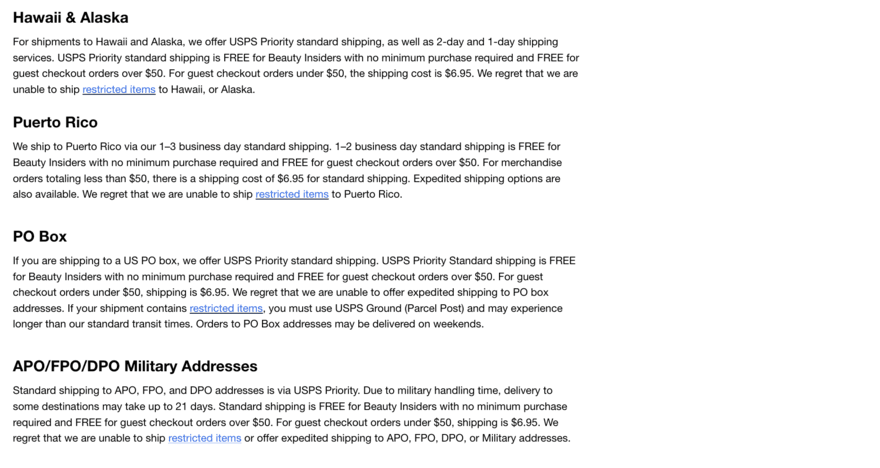 Sephora shipping page Sephora shipping page