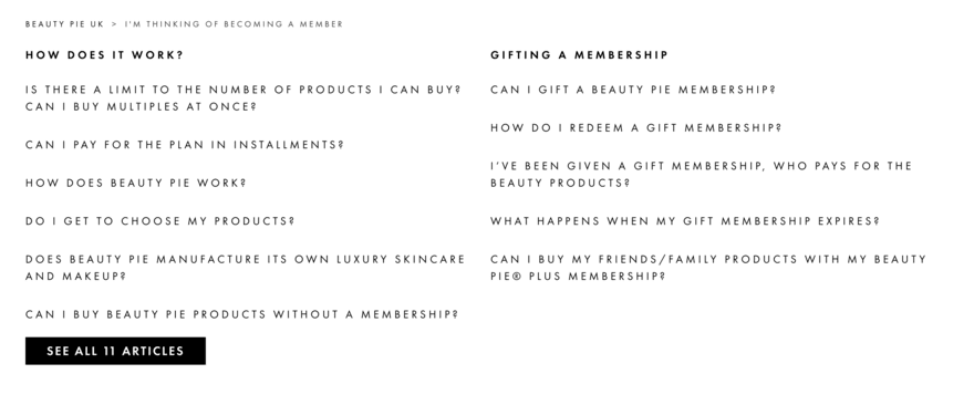 BeautyPie FAQ page BeautyPie FAQ page