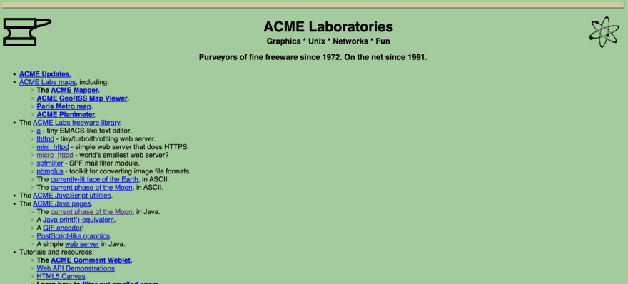 ACME Laboratories' website