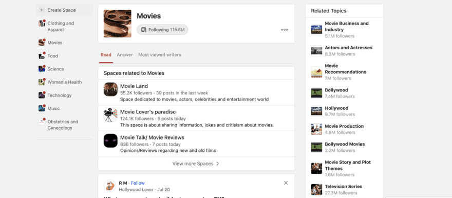 Quora forum website Quora movies forum page