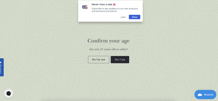 Alcohol website age verification page