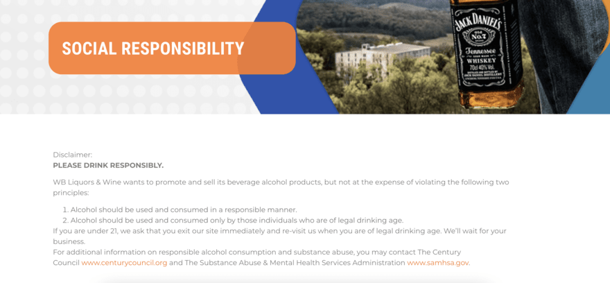 Drinking responsibly website page Drinking responsibly website page