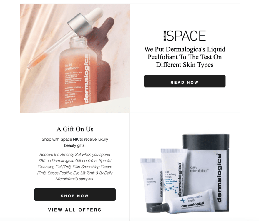 Beauty brand Space NK email marketing