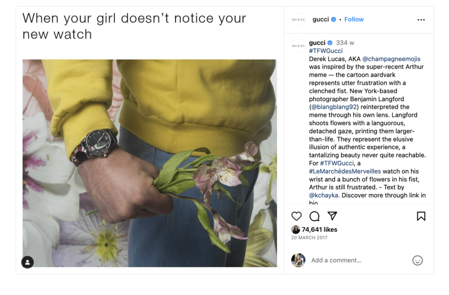 Gucci meme marketing Instagram post Gucci meme marketing Instagram post