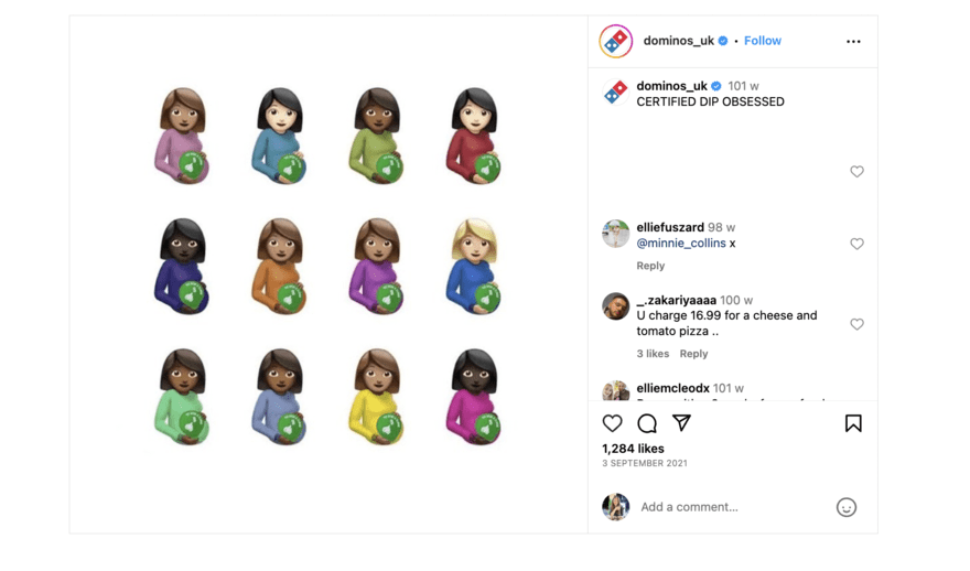 Dominos meme marketing Instagram post