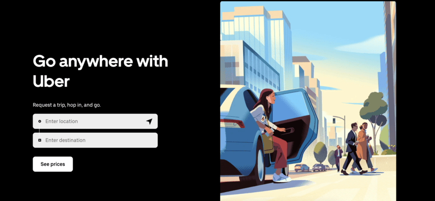 Uber homepage Uber homepage