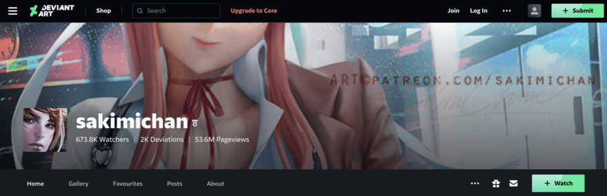 sakimichan DeviantArt profile of 'sakimichan' with artwork and follower count.