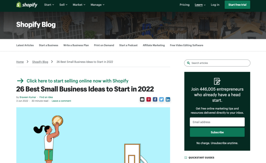 Shopify blog example Shopify blog
