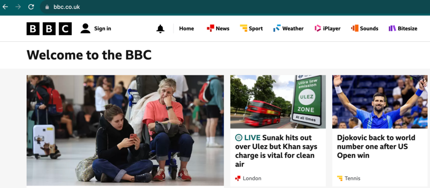 security tag BBC website home page showing recent news stories