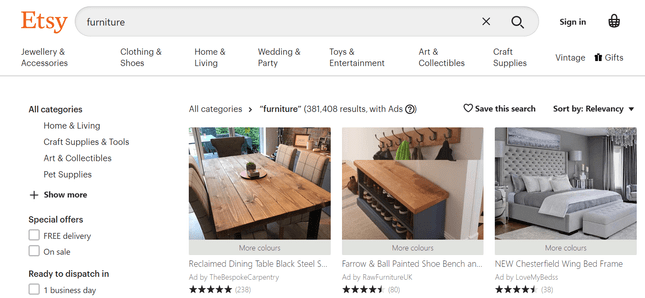 etsy furniture stores