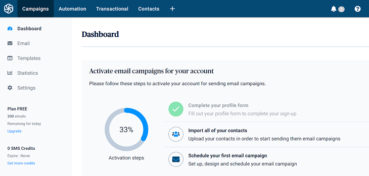 Sendinblue Review dashboard