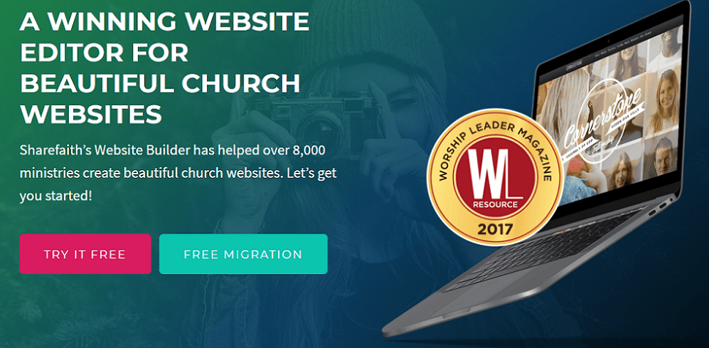 Sharefaith homepage inviting visitors to sign up