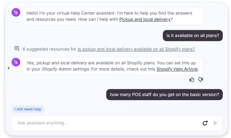 shopify AI help center assistant